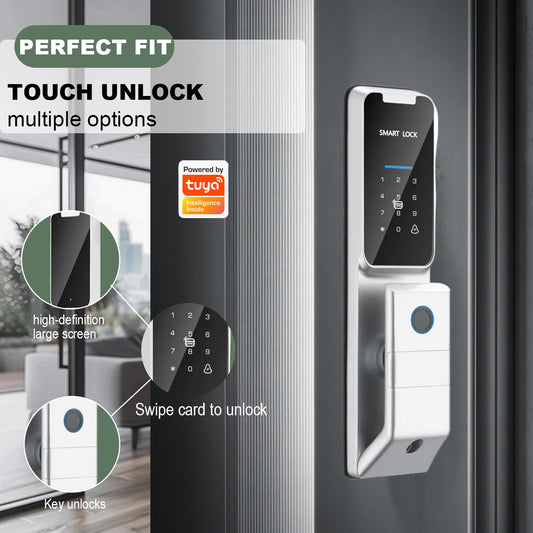 Intelligent electronic wooden door lock with facial recognition, fingerprint, graffiti and password lock.