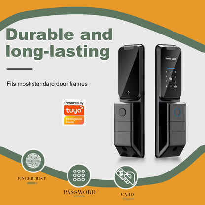 Intelligent electronic wooden door lock with facial recognition, fingerprint, graffiti and password lock.